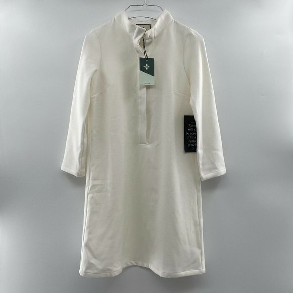 Tuckernuck Women's White Avery Shirt Dress Mini Button Front Stand Collar sz M